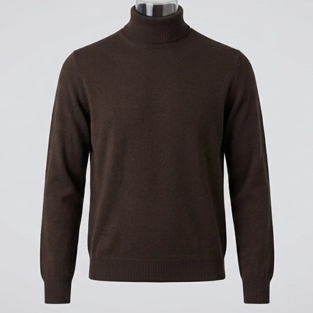 Neiman Marcus Turtleneck Mens L Cotton Rayon Brown Solid Regular Fit Italy 90s